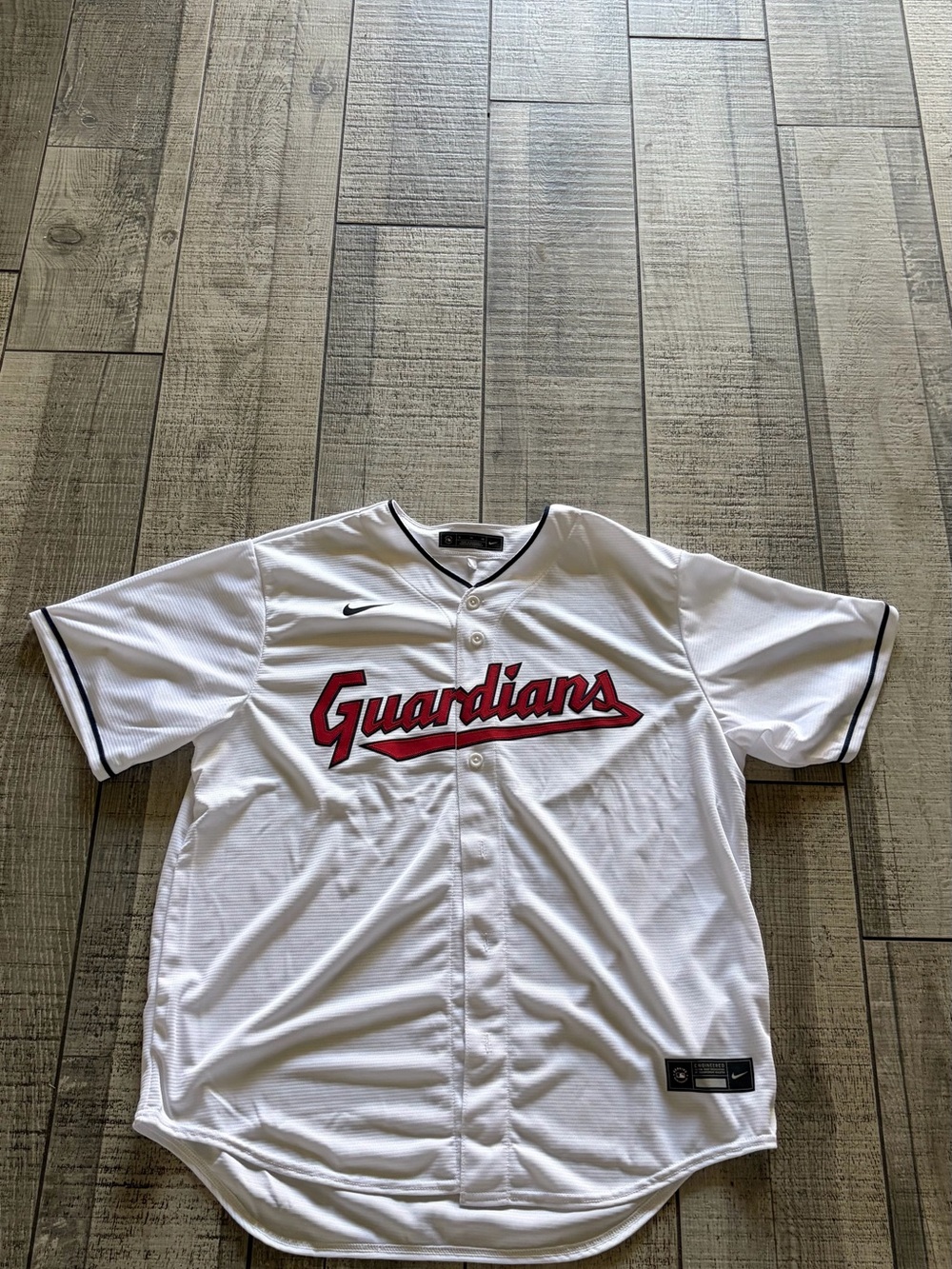 Nike White Cleveland Guardians Men's Baseball Jersey with Red Script